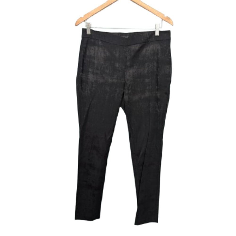 Eileen Fisher Fresco Organic Cotton Blend Textured Black Jacquard Pants